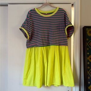 Striped & Neon Mixed Material Mini Dress